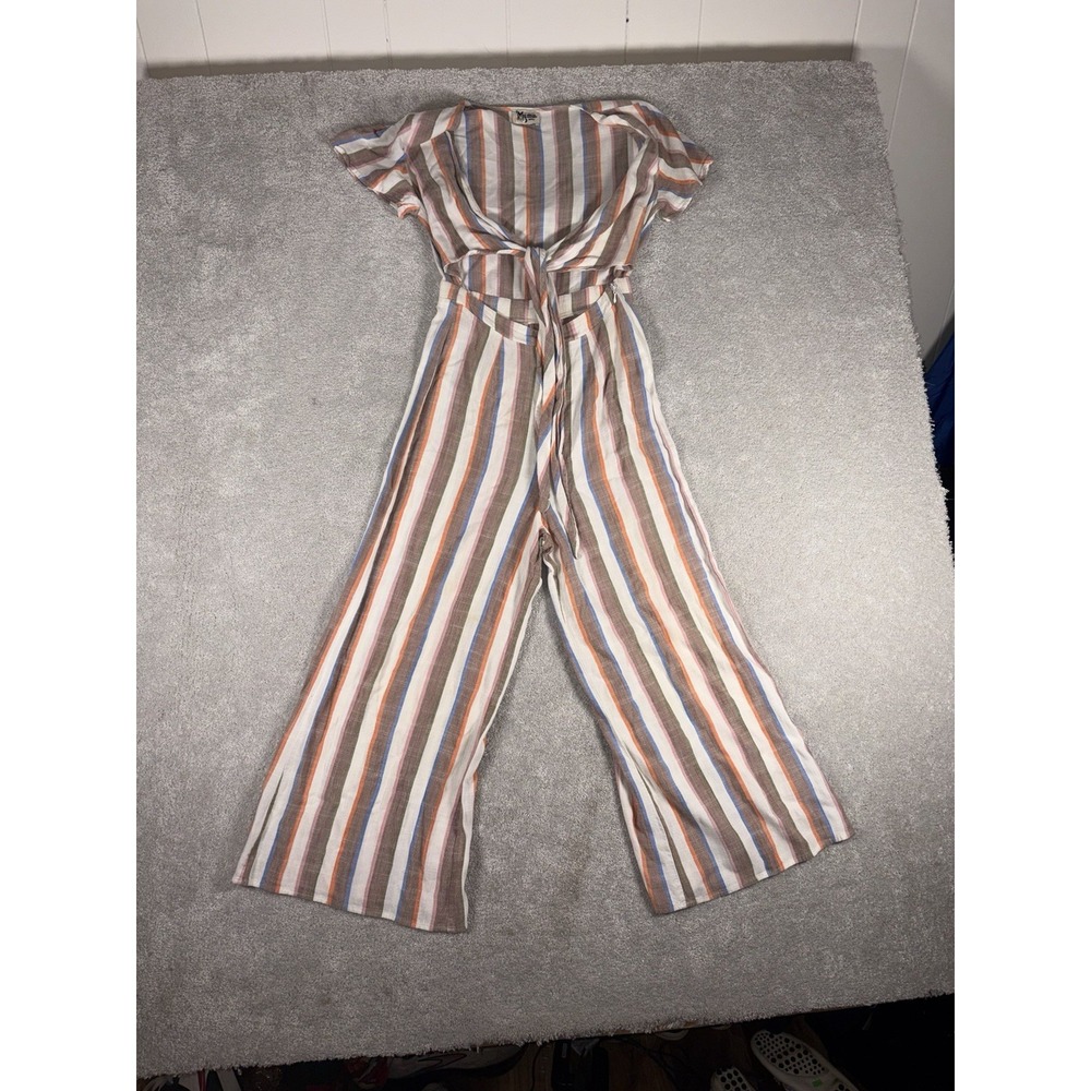Show Me Your Mumu Val Jumpsuit striped tie front Small Side Zip Wide Leg